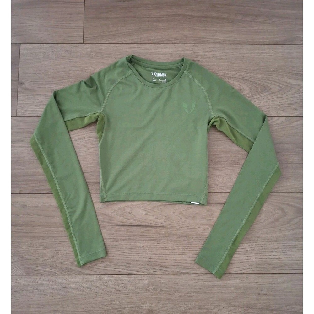 FIRM ABS Womens Cropped Long Sleeve Small Active Top Perfect Goddess Green